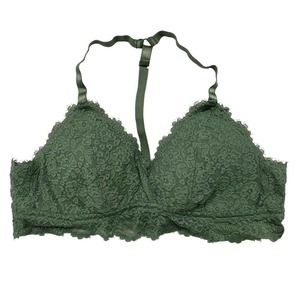 AERIE Eyelash Lace Padded Bralette in Sage Green Size XL T-strap Back
